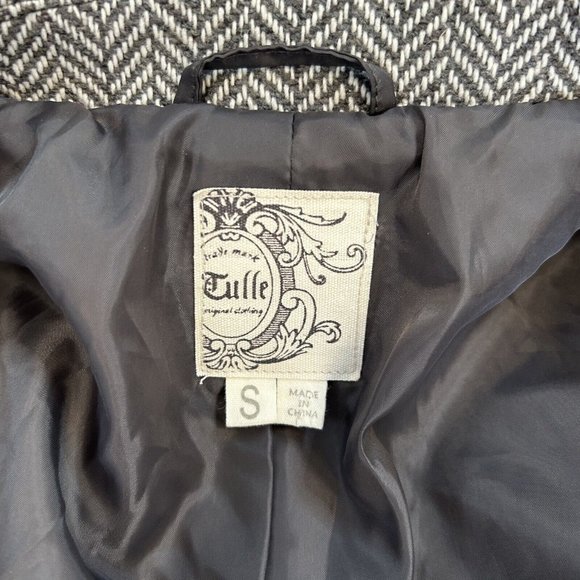 Tulle Women Button Front Jacket Blazer Size Small Gray Polyester Wool - Picture 3 of 10